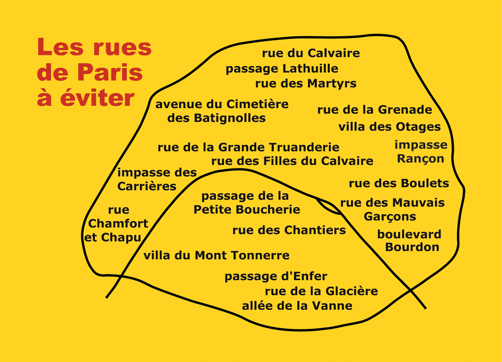 carte postale "Les rues de Paris à éviter"